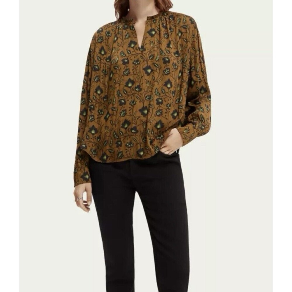 F. Scotch & Soda Top S Multicolor Blouse Long Sleeve High Neck NWT $118